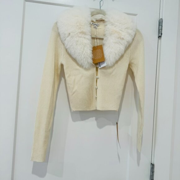 NWT Reformation Riven Cashmere Cardigan Sweater with Faux Fur Lapel - Picture 7 of 12
